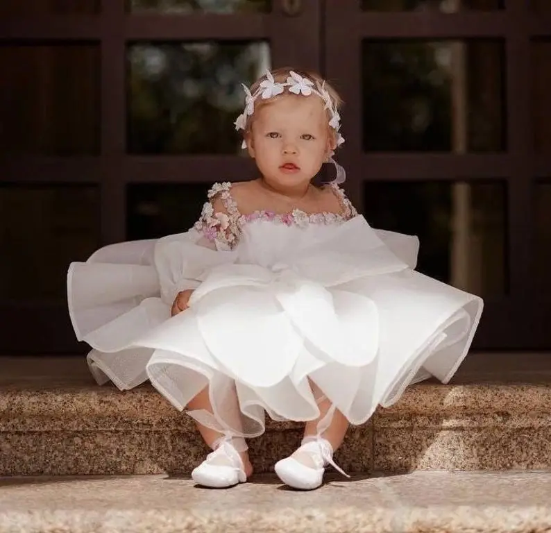 Girls' Organza Tutu com flores, Vestido de aniversário, Bebê, Princesas, Tutu, Flower Girl