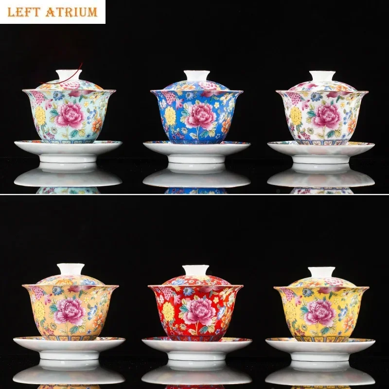 

Handmade Kung Fu Gaiwan Ceramic Hand-painted Tea Tureen Tea Set Office Tea Bowl with Saucer Sancai Gai Wan