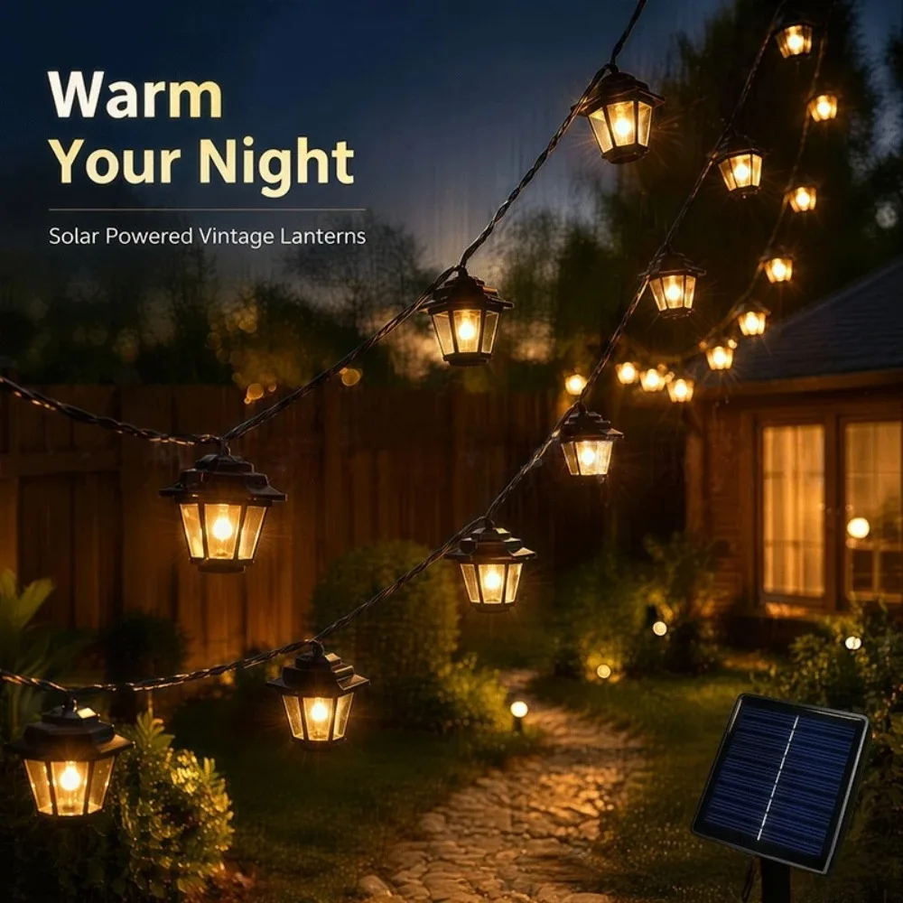 Waterproof Solar Hexagonal Lantern String Lights Outdoor Fairy Lights Garden Decorative Lamp for Patio Yard Halloween Yard Decor
