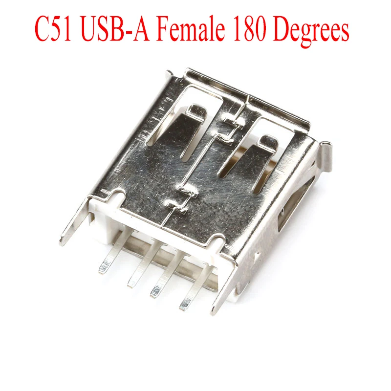 10PCS Power Interface Silver Light 180 Degrees C51 USB-A Female USB