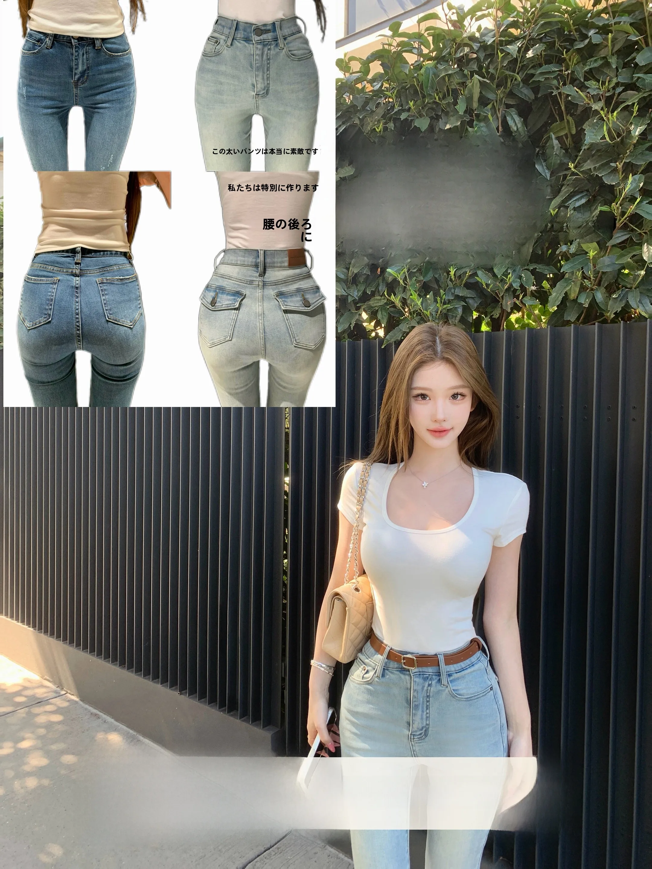 

JMSHOP Women's Light Wash Denim Jeans Summer High Waist Bootcut Pants with Built-in Hip Pad Cuffed Long Trousers Vintage Style
