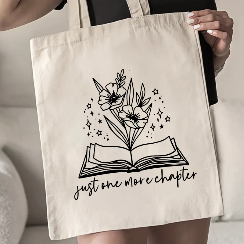Canvas Bag, Unisex Tote Bag, Suitable for Commuting, Travel, Daily Use, Shoulder Bag, Black and White Color Scheme, Ideal for Book Lovers, Reading Enthusiasts, Students, Teachers, Gift view 5
