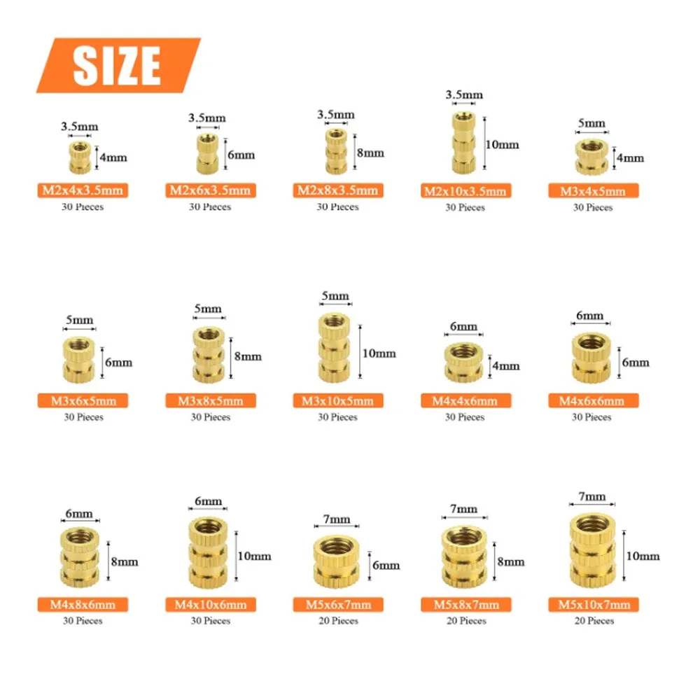 3D Printer Accessories Thread Knurled Screw Nut 420PCS Female Brass Insert Embedment Nuts Hot Melt Heat Insert Nut M2/3/4/5