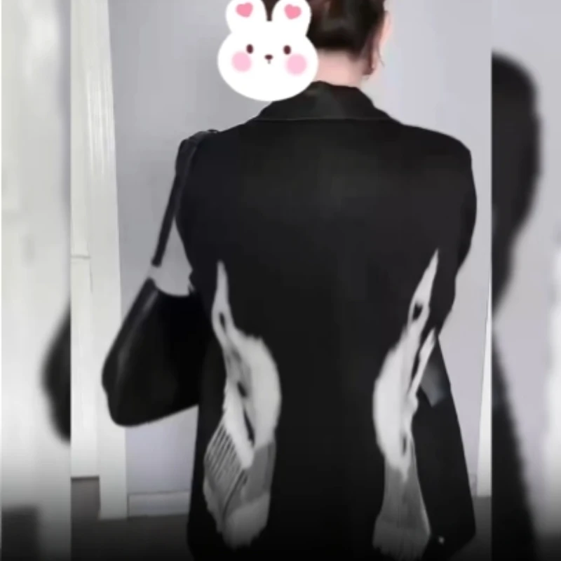 Spring or Autumn Luxury High-grade Temperament Xinjiang Ethnic Black Printed Suit Jacket Ethnic Style Suit Outside Age Reduction