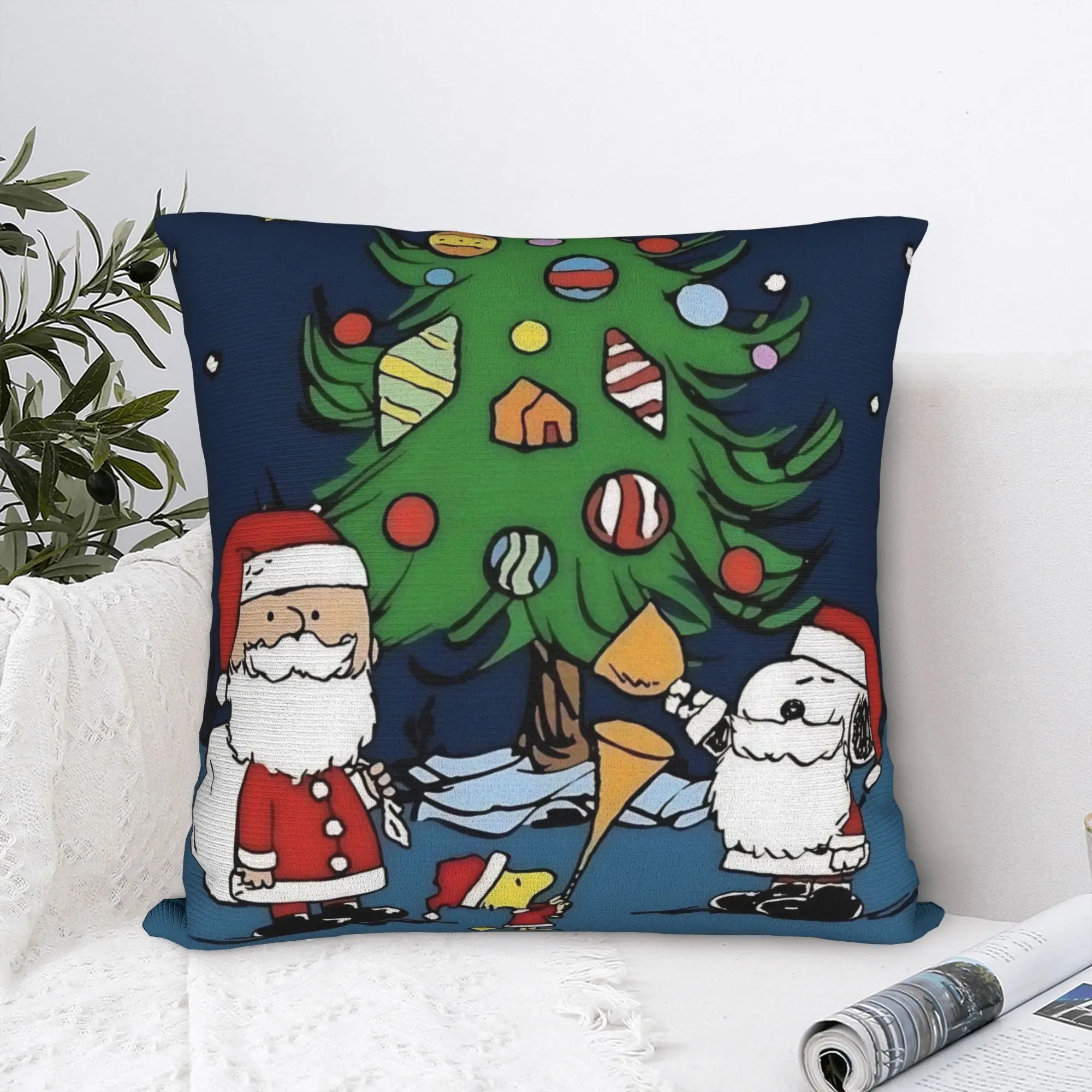 S-Snoopys Xmas Christmas Tree Square Pillow Case  Cushion Cover Novelty Zippered Decorative Pillowcase for Home 18