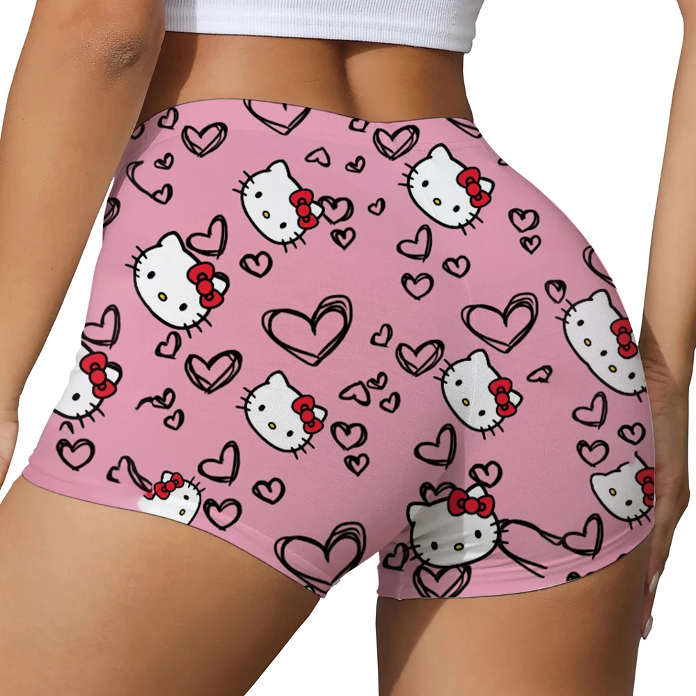 Pantaloncini sportivi per il sollevamento dell'anca color pesca con stampa Hello Kitty Donna Vita alta Pancia che dimagrisce Allenamento da corsa Pantaloni attillati ad asciugatura rapida