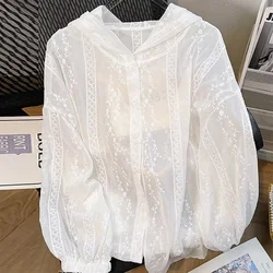 Women's Lace Hooded Sun Protection Jacket Thin Women's Top UV Protection In Summer Korean Fashion Casual Cardigan Plus Size New