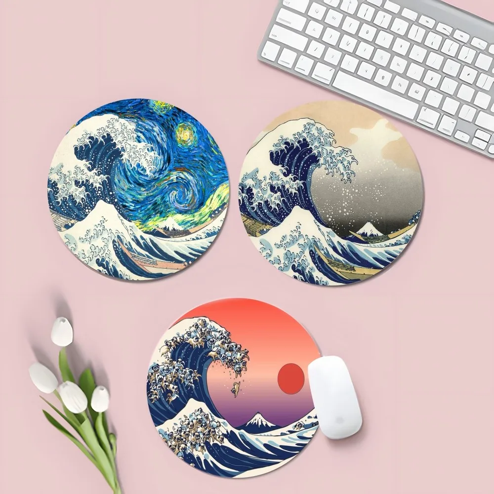 Japan Art Great Waves Mousepad INS Tide Round Office Student Gaming Thickened Writing Pad Non-slip Cushion Mouse Pad for PC