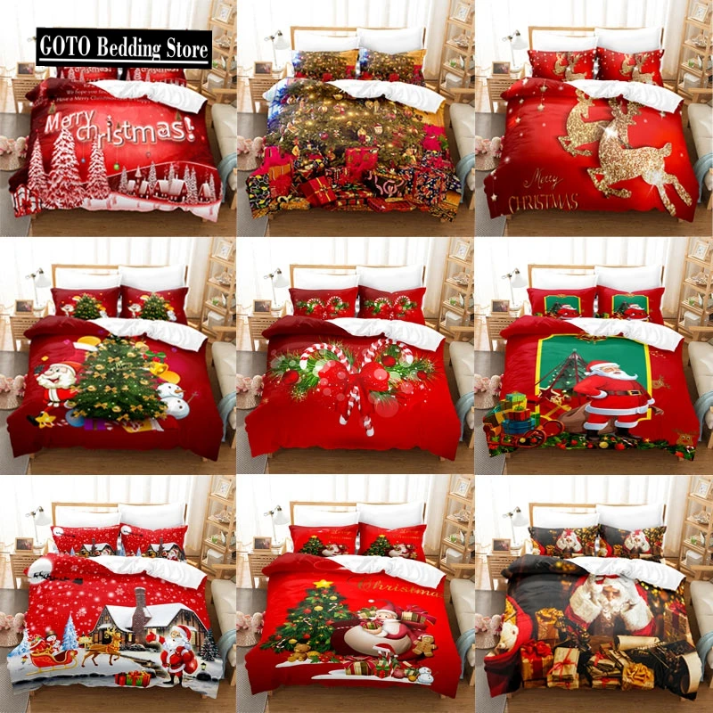 

Christmas Happy New Year Red Santa Claus Queen King Full Size Duvet Cover Bedding Linen Set 2 Seater Bedspread 200x200 240x220