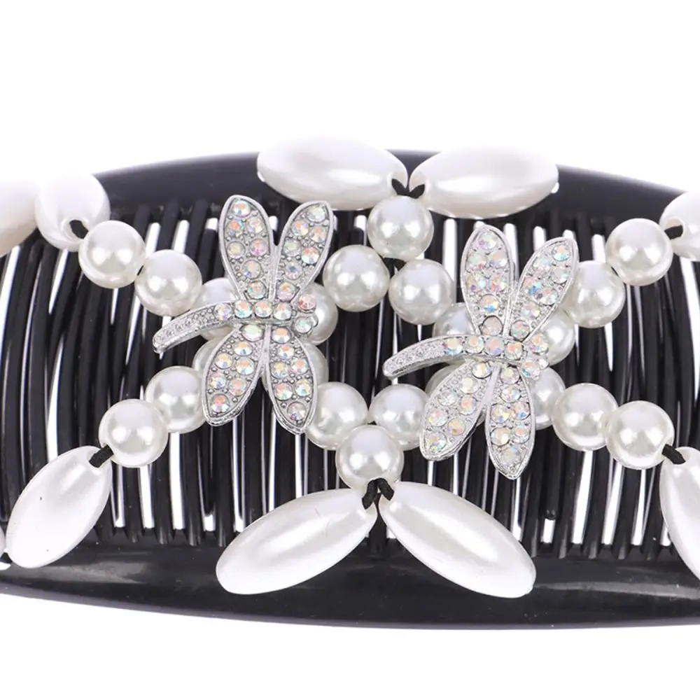 New Butterfly Dragonfly Elastic Hairpin Beads Stretch Hair Combs Shiny Rhinestone Beaded Hair Claws Ponytail Holder