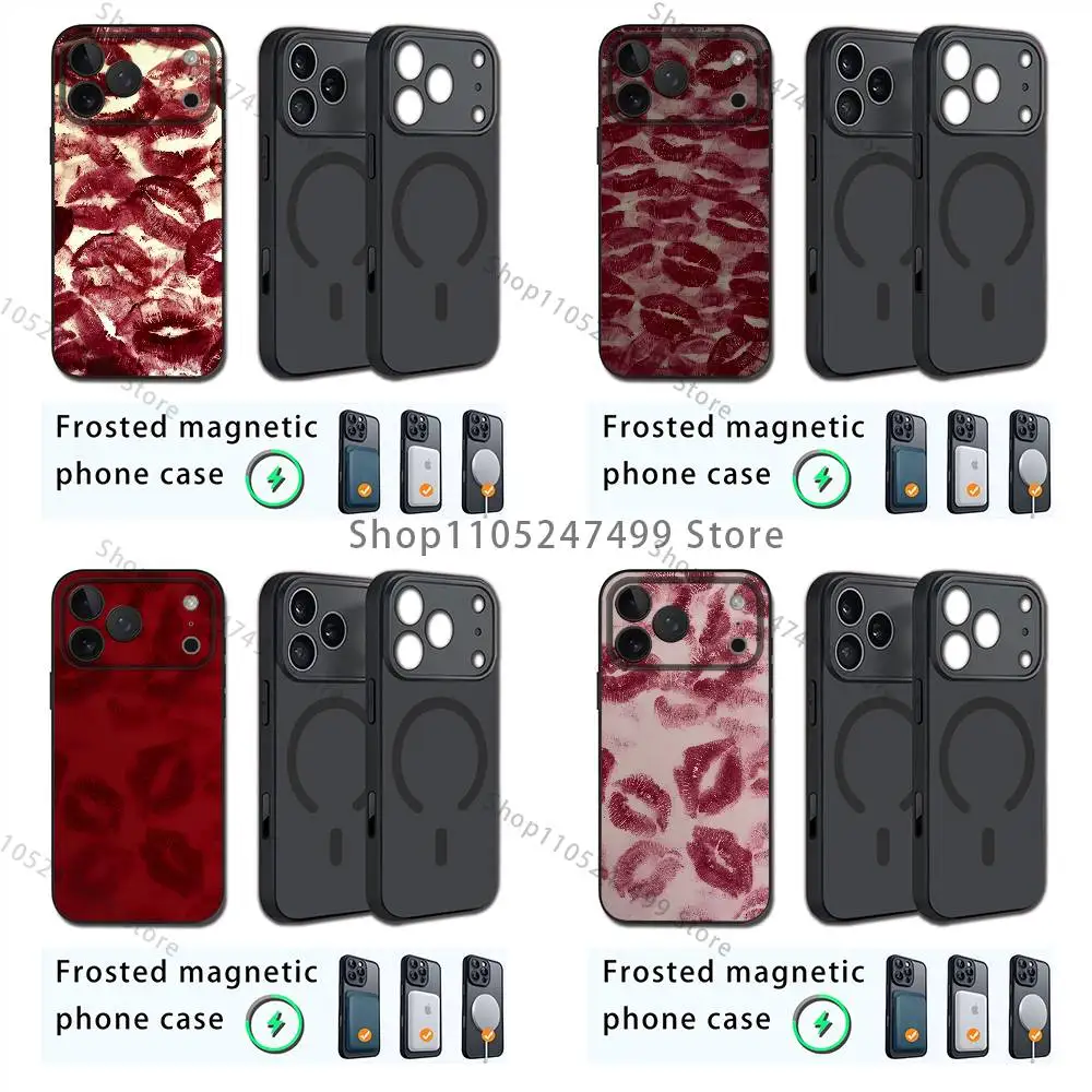 

Valentines Wine Red Lip Print For iPhone17,16,15,14,13,12,11,Plus,Pro,Max Mini For Magsafe Magnetic Wireless Charging Phone Case