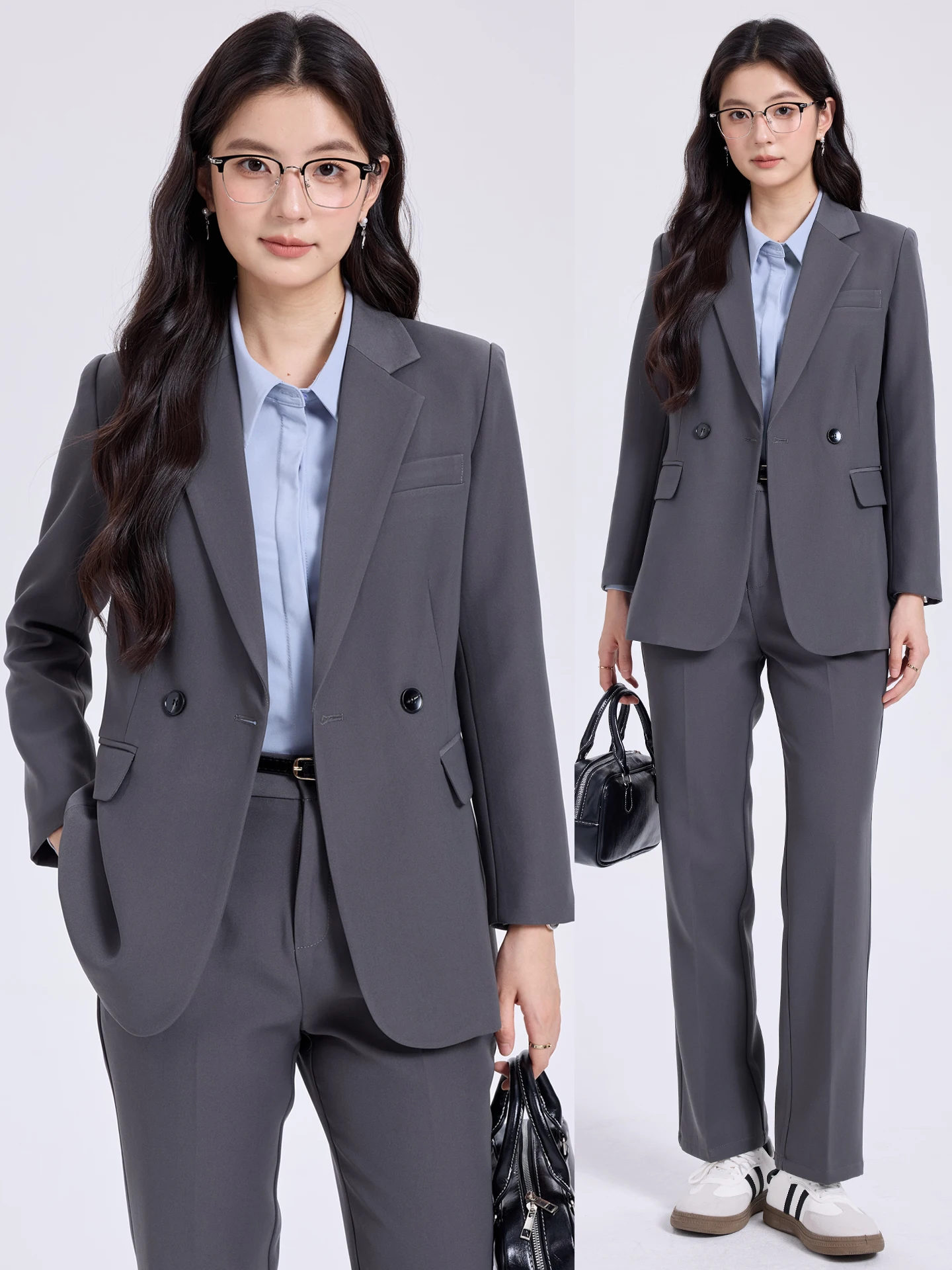 

Gray Casual Women's Suit Jacket Loose Fit Spring Autumn New Style 2026 Mid-Length Ladies' Casual Suit Set Fashionable
