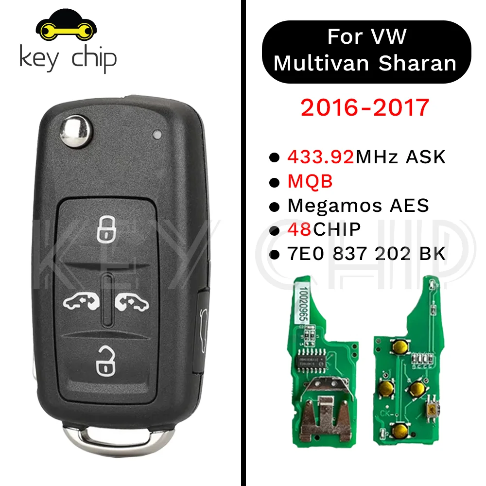 

5 Buttons Remote Car Key Fob 433Mhz ID48 Ask 7N0837202K 7N0837202F 7N0837202AE For VW Volkswagan Sharan Multivan T5 Caravelle