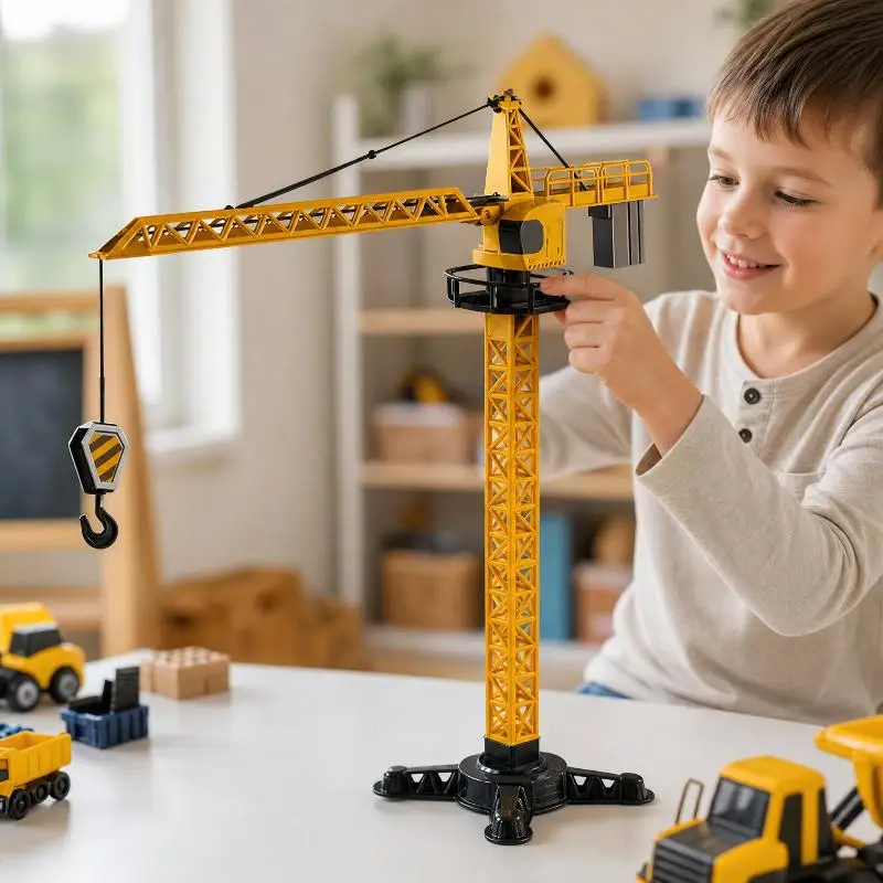Tower Crane Toy Simulated Construction Engineering Rotatable Lifting Tower Model Educational Play For Kids Indoor Desktop Game