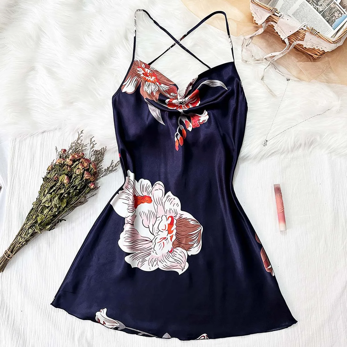 

Женское летнее платье с цветочным принтом, шелковый атлас, имитация сексуальной ночной рубашки с открытой спиной, новая юбка на подтяжках, сексуальное женское белье