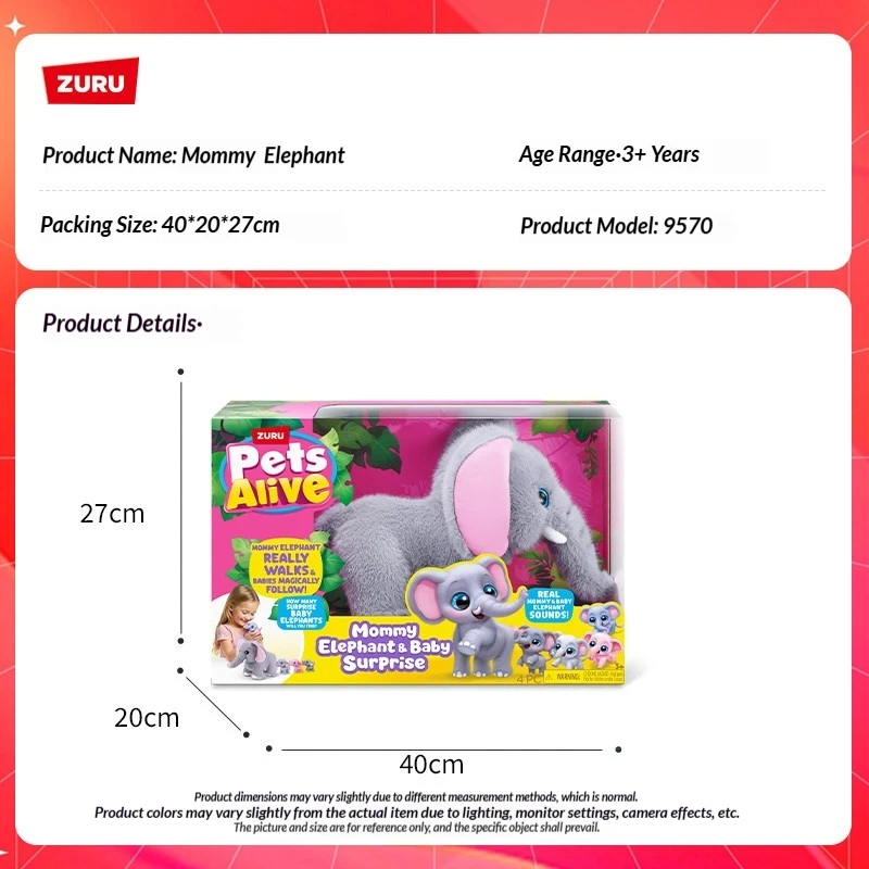 Peluche interactive Zuru Pets Alive Mommy Elephant, animal en peluche avec sons réels, marche en équilibre, cadeau surprise doux pour la décoration de la maison