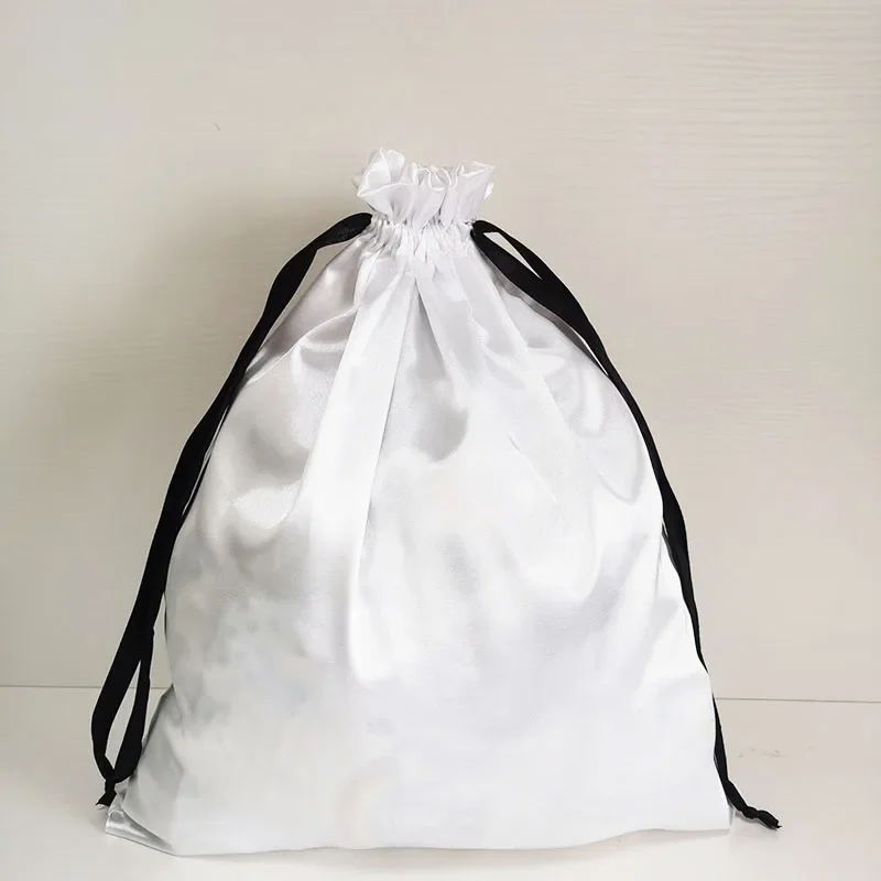 50pcs 40x50cm Large Size White Silk Satin Drawstring Bag Shoes Clothes Box Cover Hair Wigs Storage Packaging Bags Custom Logo