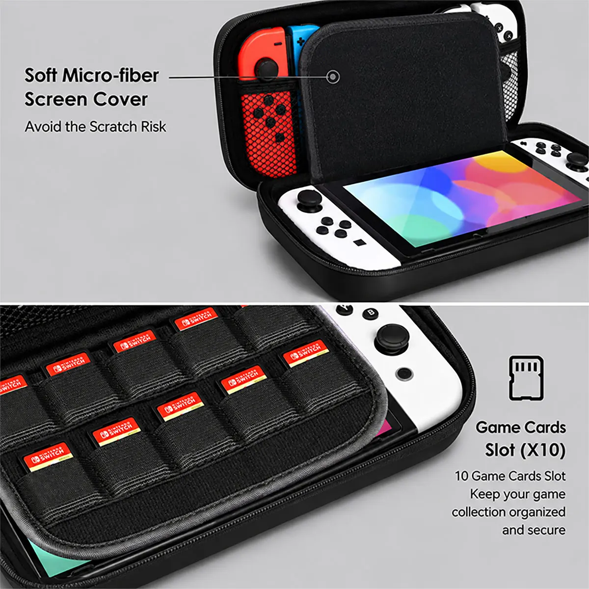 Cute Shockproof Carry Case With Mesh Pockets Portable Travel Gaming Accessories Storage Bag for Nintendo Switch Lite/OLED view 3