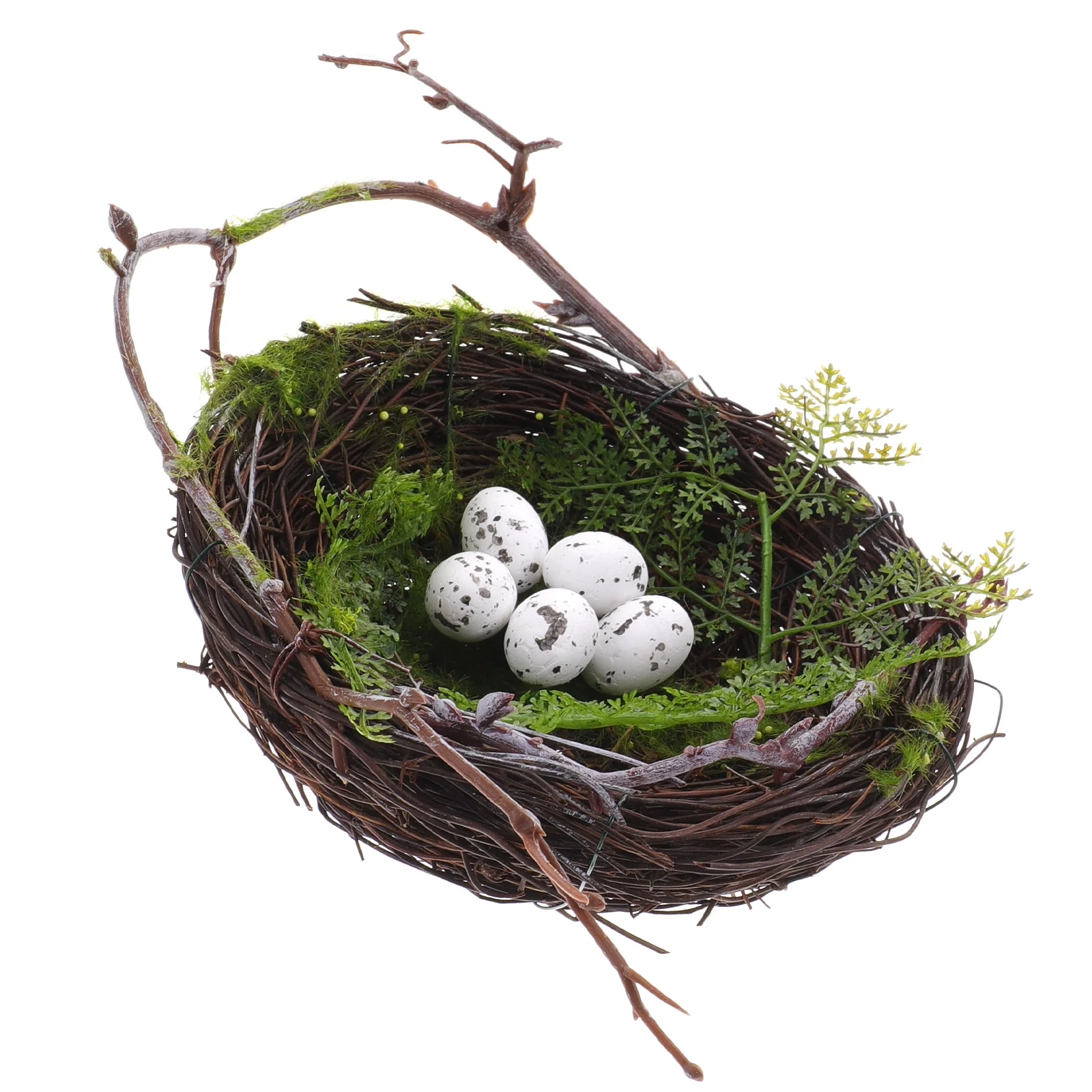

1Set Artificial Bird Nest Natural Style Vine Rattan Ornament with 5 Simulation Eggs for Home Office Bird Nest Decor