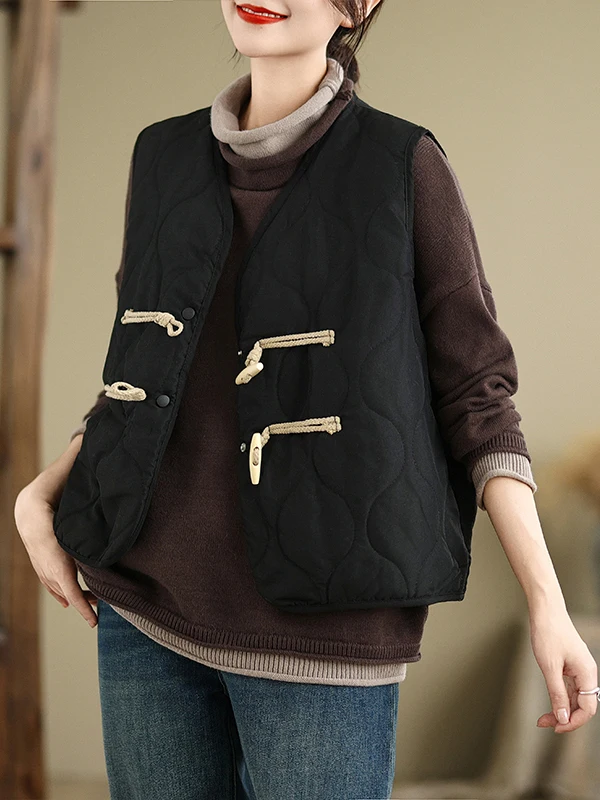 

Retro Thiened Cotton Jaet Autumn Winter Loose Casual Svel Button up Warm Vest Classic V Ne Zipper Closure C...
