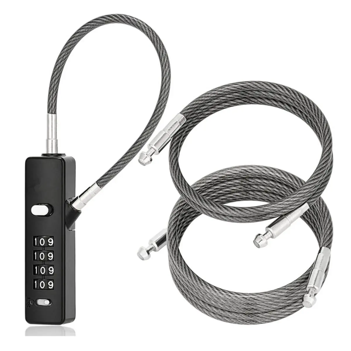 DT35BG Cable Combination Lock, Comes with Three Rubber Coated Steel Wire Rope Combination Padlocks, Replaceable Rope