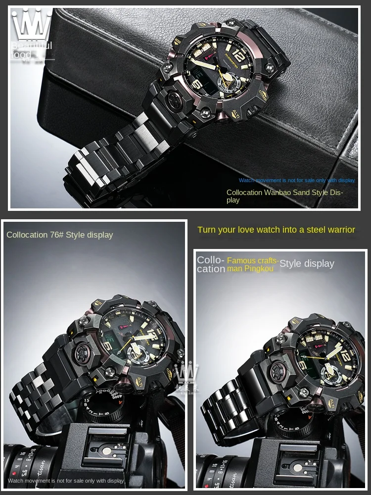 GWG B1000 حزام كبير من الفولاذ المقاوم للصدأ ممتد للمعصم لـ G-SHOCK Casio Gen3 جديد Mudmaster GWG-B1000 محول أشرطة سوداء معدلة