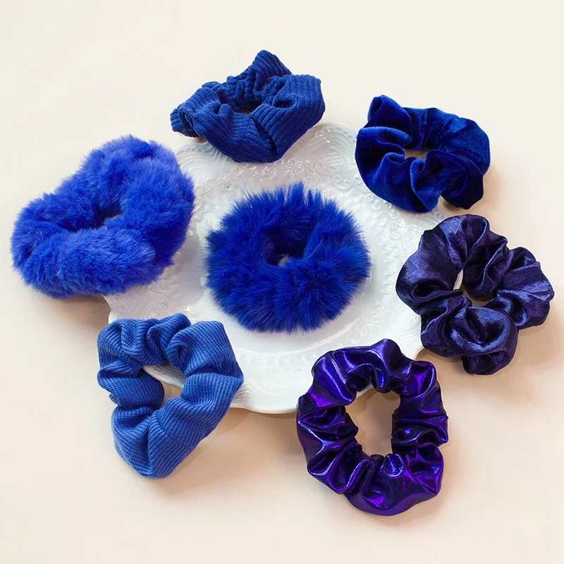 7 Pcs Trendy Fuzzy Hair Scrunchies Soft Knit Hair Elastic Band For Women Party Daily Hair Accessories Cute Hair Styling