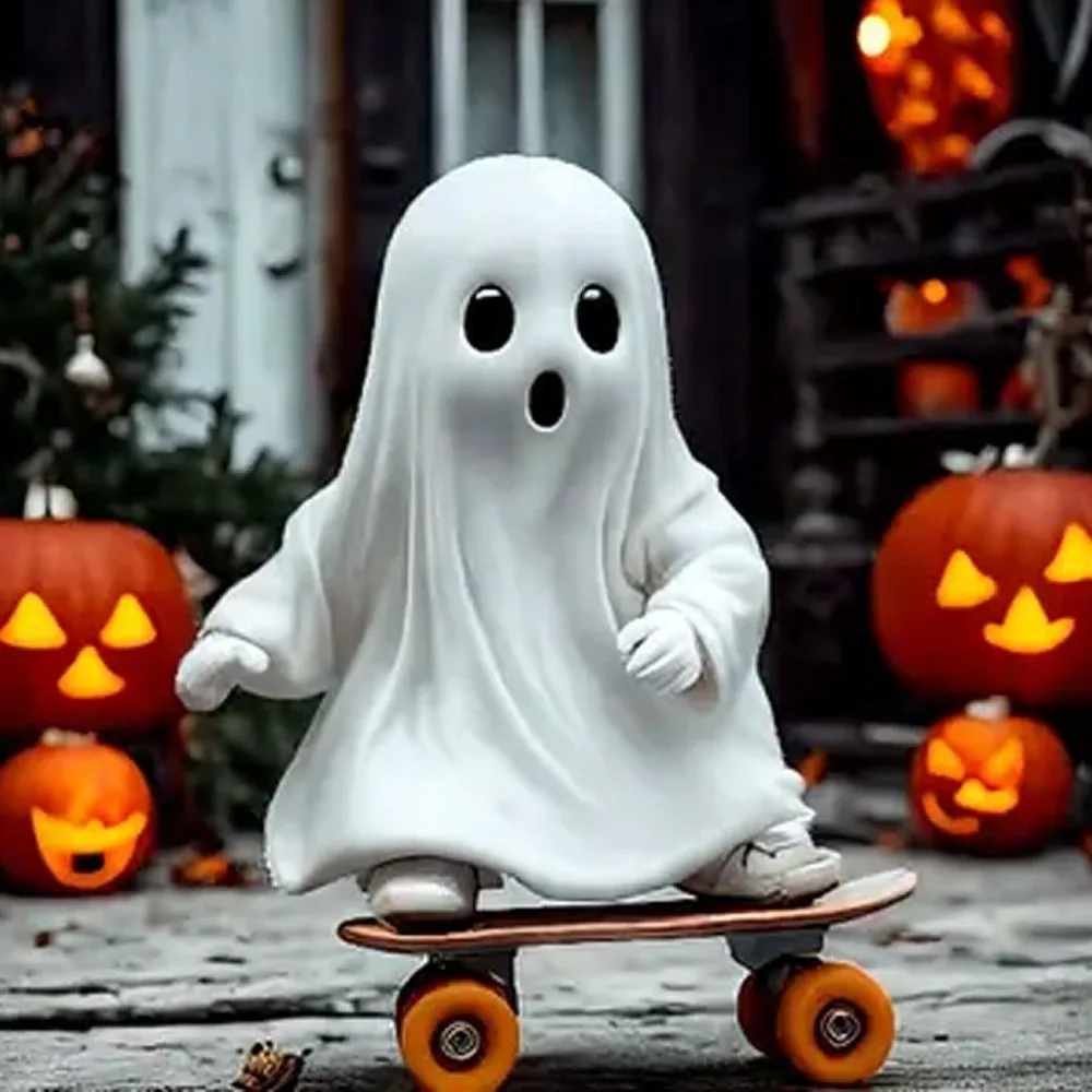 

Skateboard Ghost Halloween Ghost Statues Handicraft Halloween Themed Spooky Sculpture Statue Model Ghost Halloween Ornament