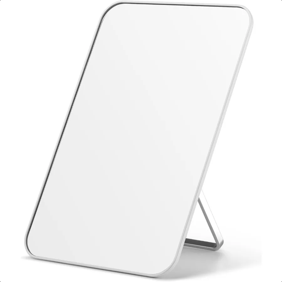 

Desk Makeup Mirror 8 x 5 inches Table Mirror with Foldable Stand and Hanging Hole for Shaving and Travelling White