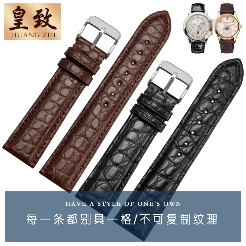 High quality Crocodile Skin WatchBand Men Watch Strap Genuine Leather Bracelet 18mm 19mm 20mm 22mm 23mm Stainless steel buckle