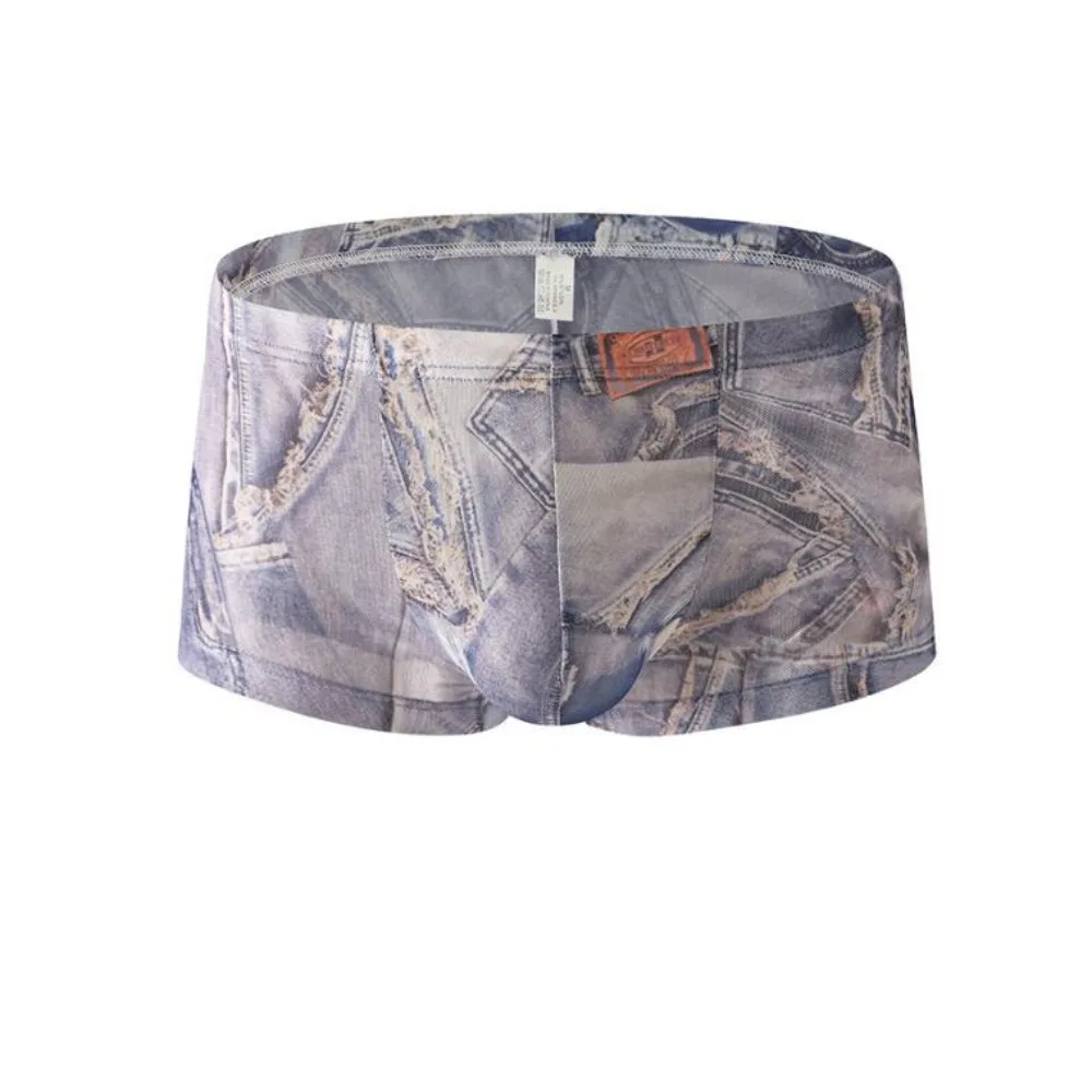 

Fashion Denim Pattern Men's Flat Panties Low Waist Mesh Thin Seamless Panties Boxer Underwear for Men Men