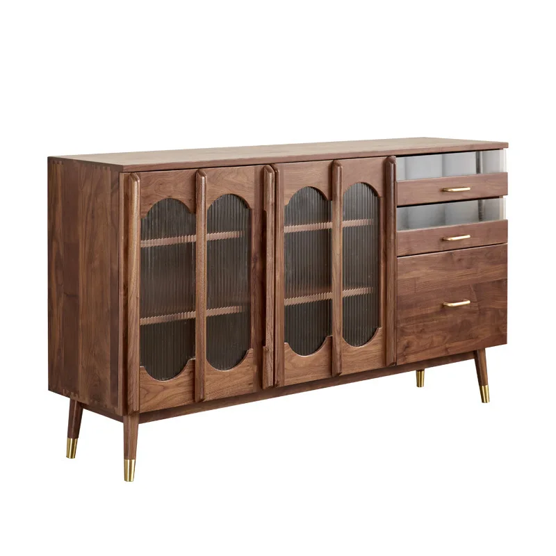 

Solid wood dining home modern restaurant locker black walnut wall multi-functional storage cabinet