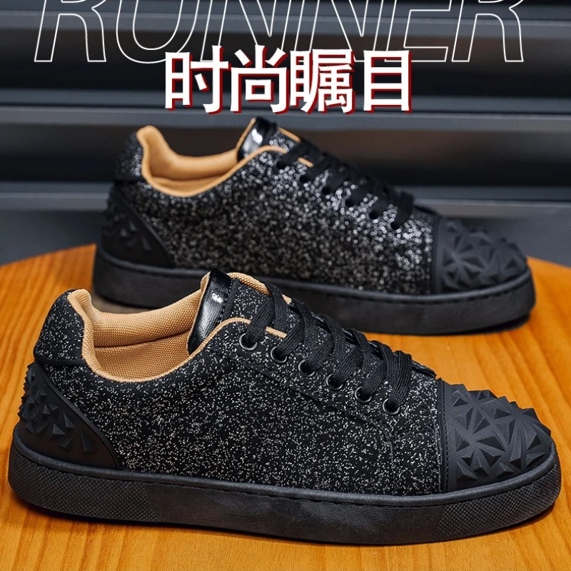 Sneakers Men's Punk Style Rivet Board Shoes Casual Shoes Man Flats Versatile Sports Trendy Footwear for Live Broadcast