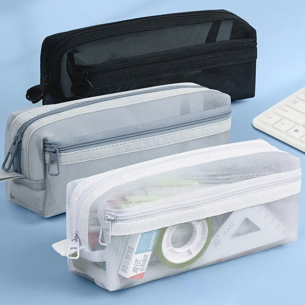 

Double Layer Mesh Pen Bag Transparent Large Capacity Stationery Storage Bag Portable Multifunctional Exam Supplies Organizer