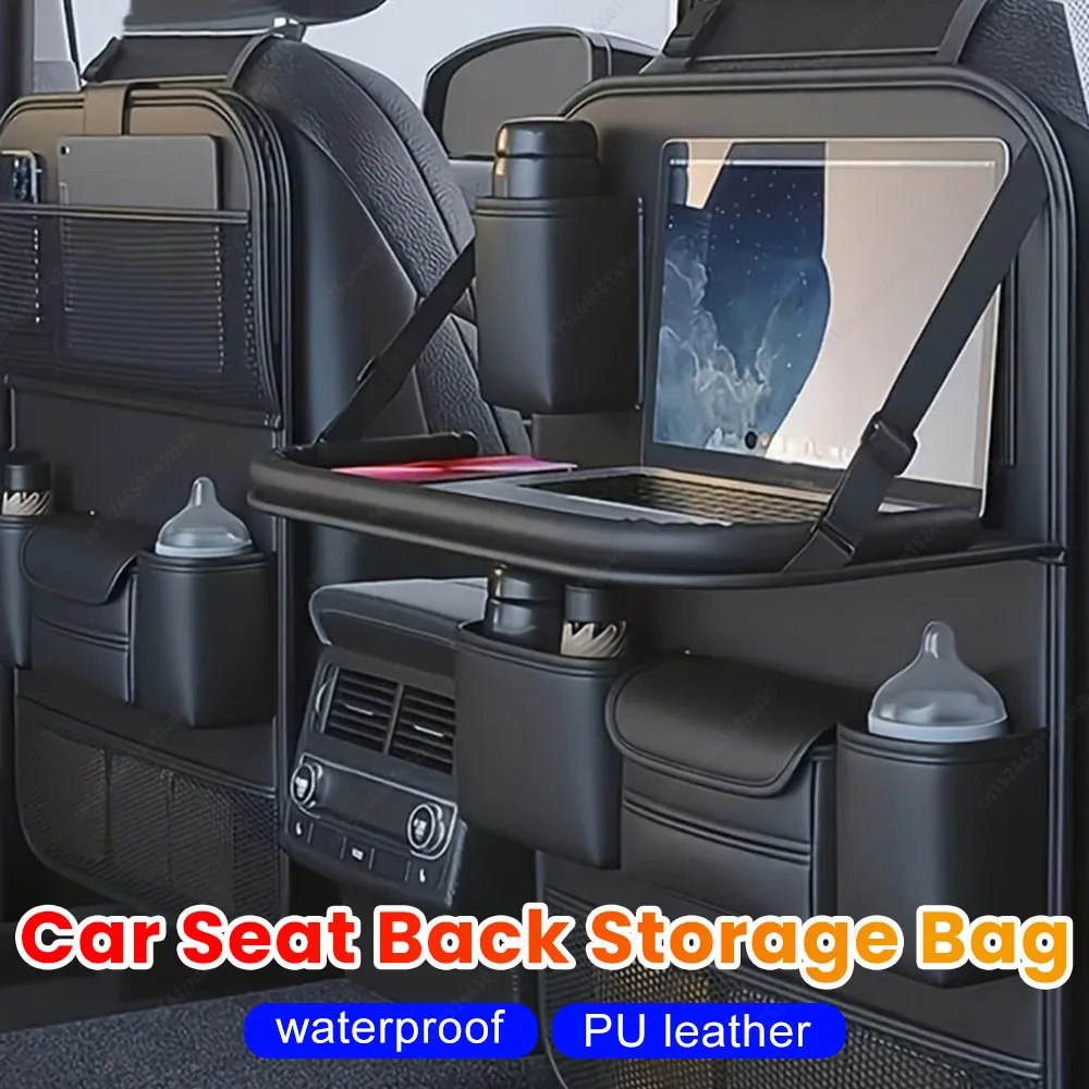 

All in one Car Seat Back Storage Bag Multiple Pockets Auto Organizer Hanging Bag with Tissue Cup Holder Anti Kick Pad for Back S