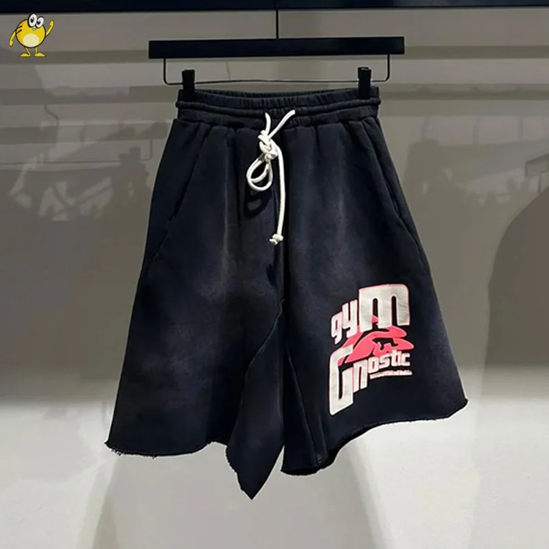 

Heavy Fabric Washed Vintage Black RRR123 Shorts For Men Woman Hip Hop Oversized Joggers High Quality Breeches