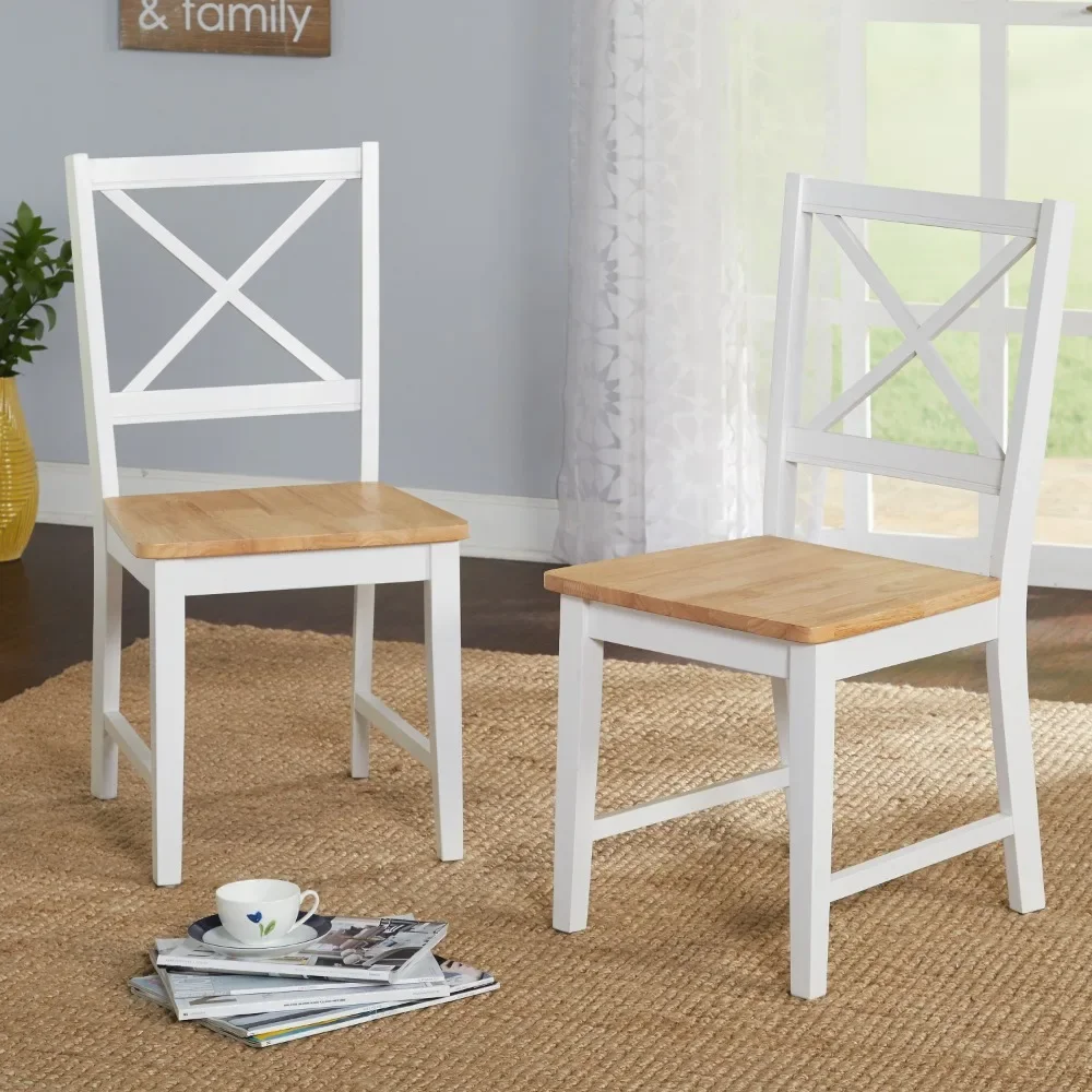 

Two-piece Wooden Dining Chair Set, Indoor Cross-back Dining Chairs, White/natural