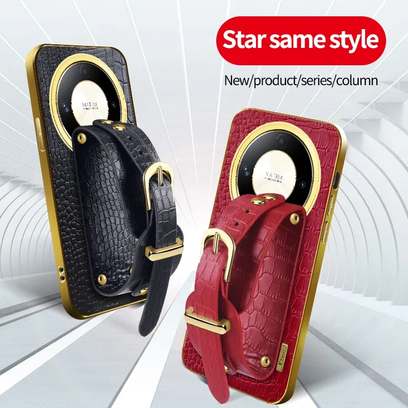 

Чехлы из искусственной кожи с ремешком на запястье из крокодиловой кожи для Honor X9 4G 5G X9A X9B X9C, умный держатель-подставка, противоударный силиконовый чехол для телефона