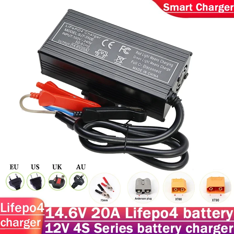 

14.6V 20A Lifepo4 battery fast charger 20A XT60 XT90 connector, suitable for solar system charger 4S 12V LFP iron phosphate