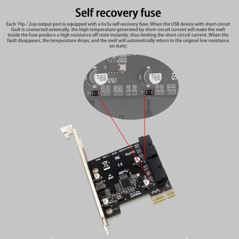 PH62 Desktop PCI-E To USB3.0 Expansion Card PCI-E Chassis Front Panel 19/20PIN Interface Cable