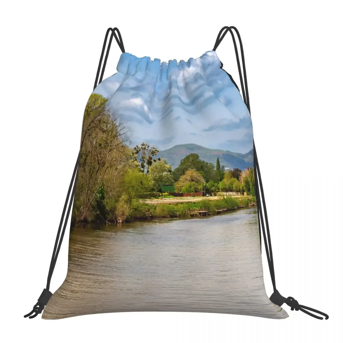 Natural Beauty Riverside Landscape Backpack Portable Drawstring Bags Drawstring Bundle Pocket Storage Bag For Travel Students