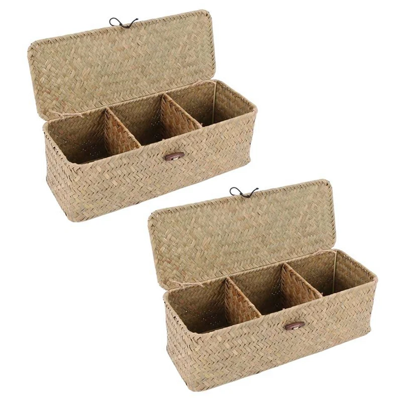 2X Toilet Paper Basket- 3 Plaid Rattan Toilet Bathroom Storage Organizer Basket- Jewelry Cosmetic Storage Basket