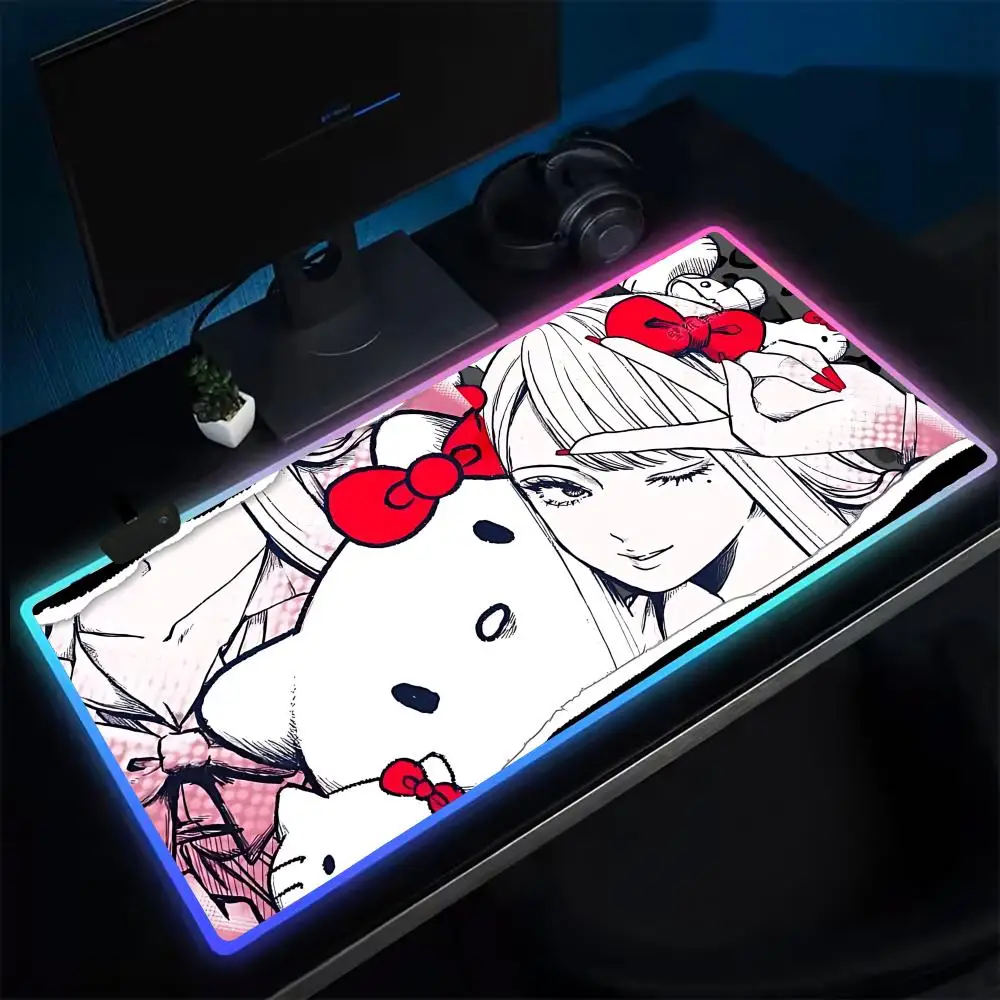 Cute T-Tomie Mouse Pad Anime Gaming Mouse Pad LED Table Pads Backlit Rubber Desktop XXL Mousepad RGB Desk Mats