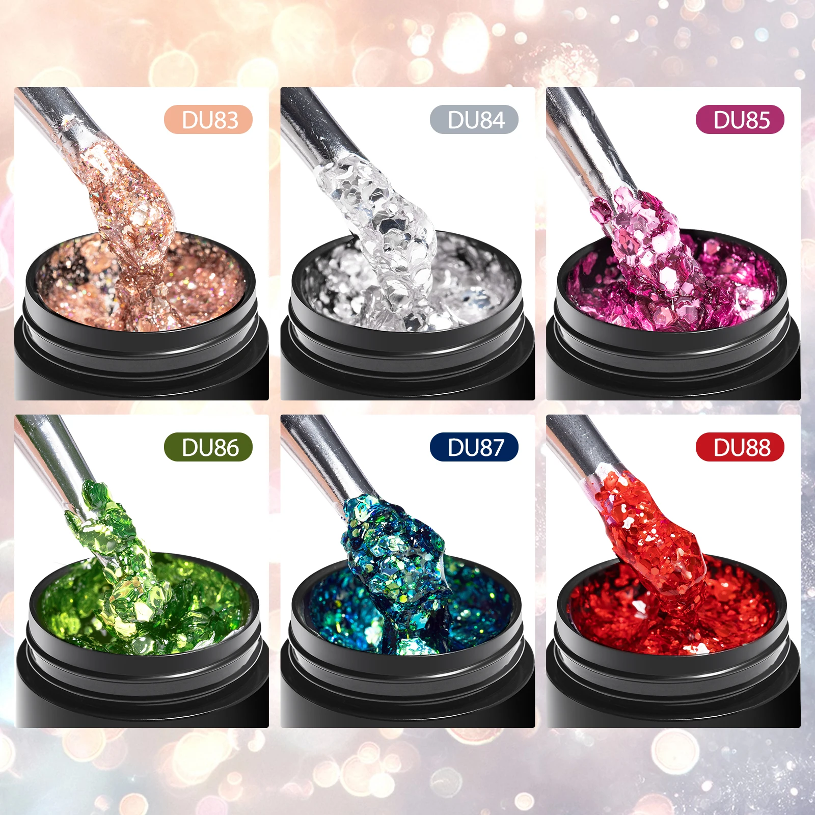 Ensemble de vernis à ongles Gel à paillettes, avec brosse à ongles, paillettes scintillantes, semi-permanentes, à tremper, fournitures pour ongles, 6 pièces