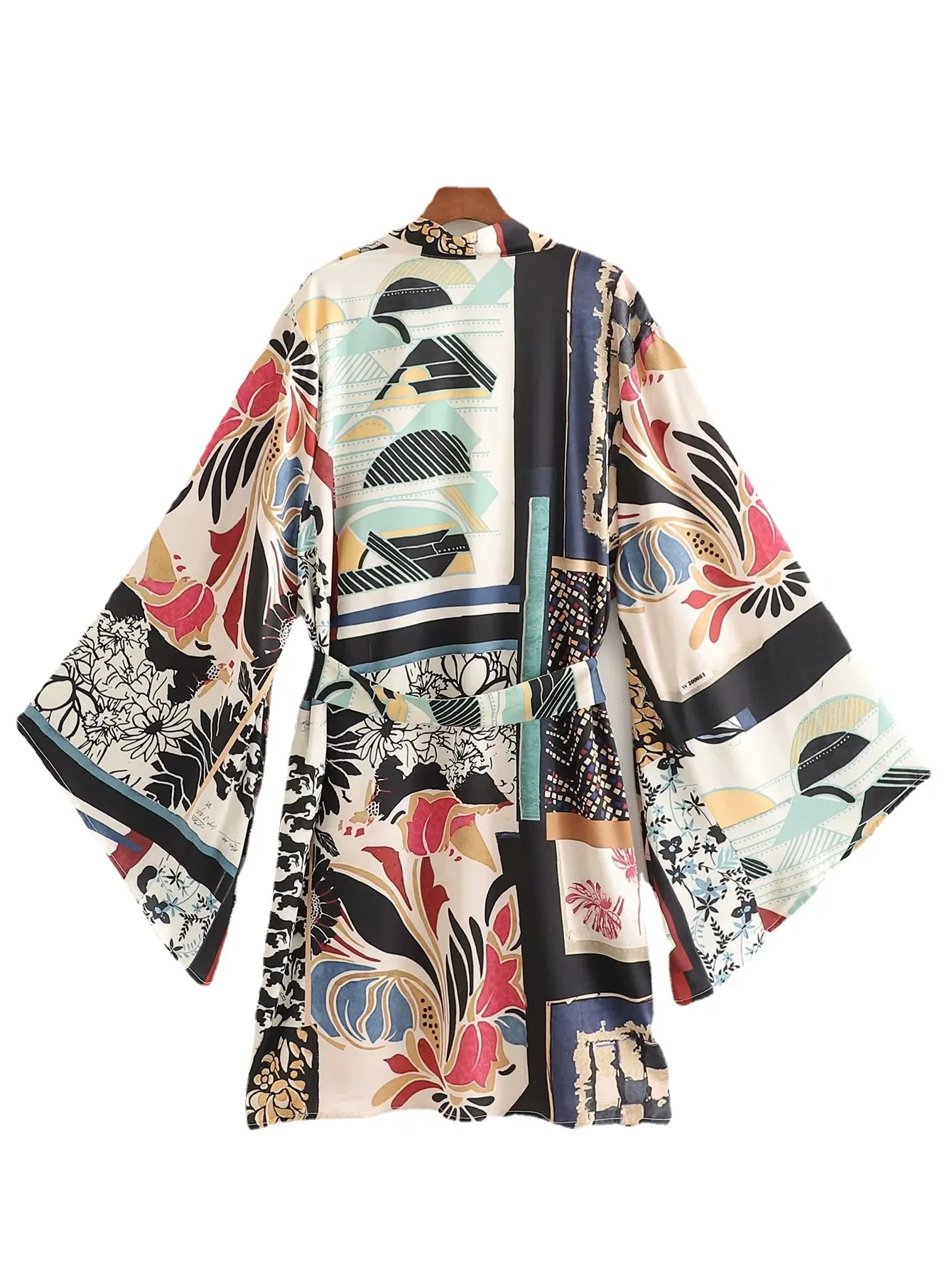 TEELYNN Boho Vintage Print Bikini Cover Up for Women Casual Rayon Sexy V Neck Sashes Robe Beach Cover-ups Long Kimono Dresses