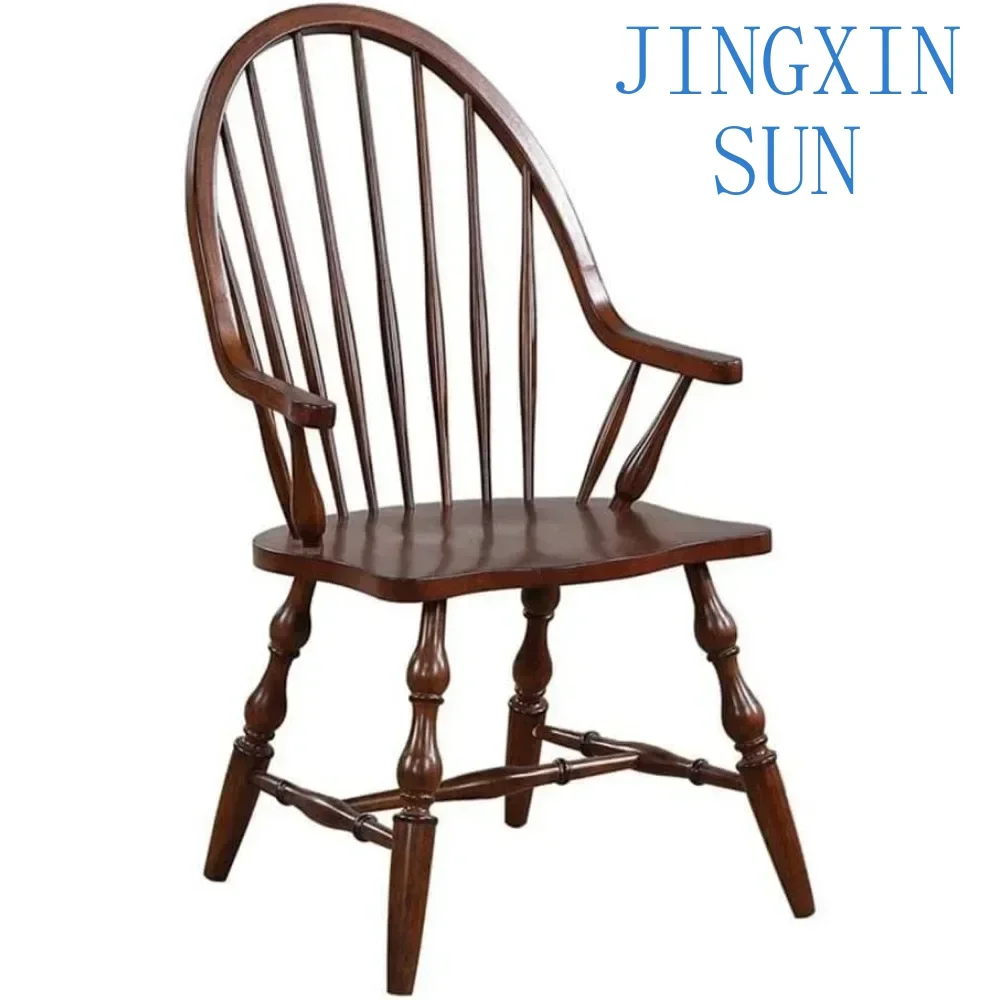 Dining Chair with Arms, Distressed Chestnut Brown Solid Wood, Modern Farmhouse Minimalist Dining Chair