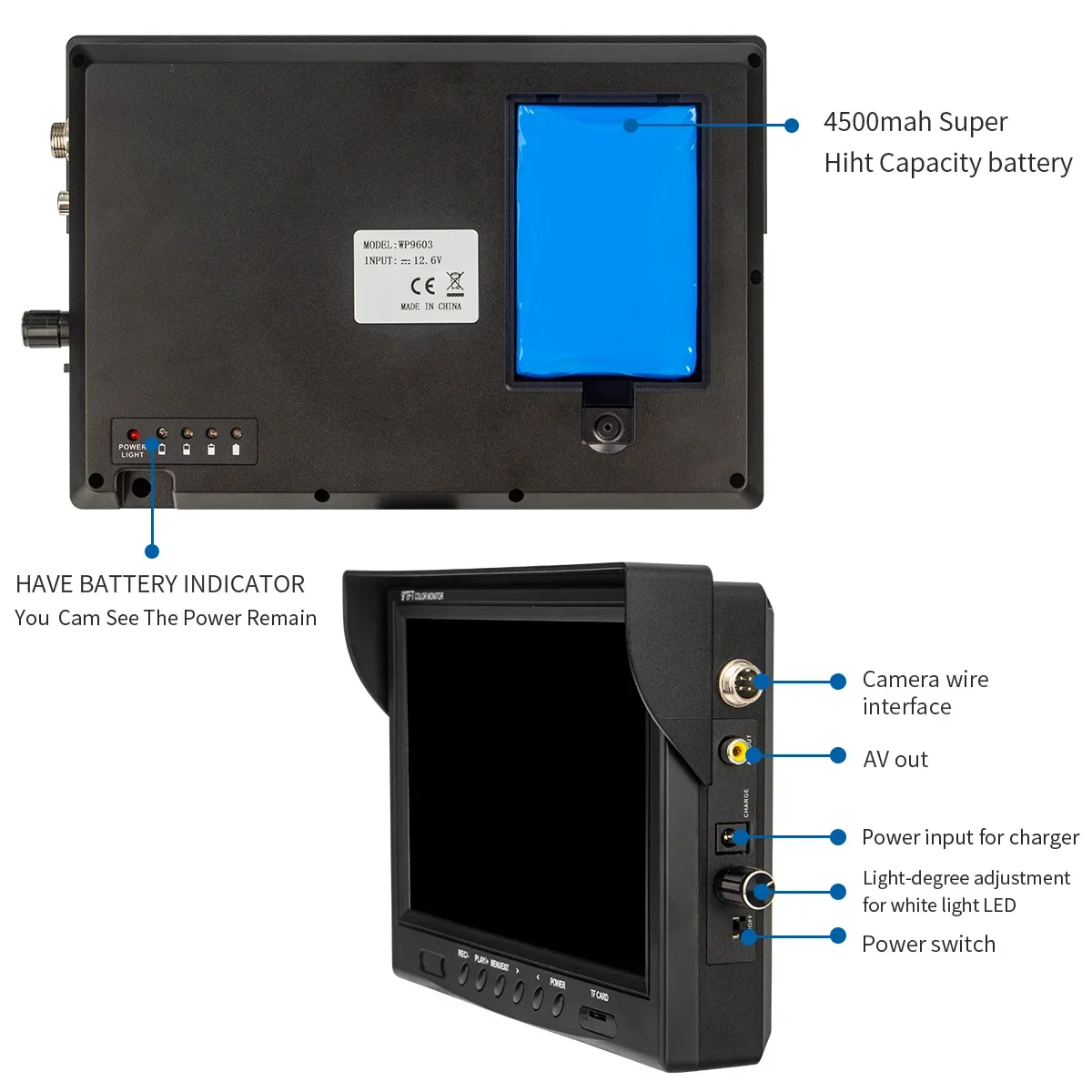 Pipe Inspection Camera SYASYANSPAN 9inch HD1080P Monitor 32X Image Enlarger , 23MM Head 8GB DVR Drain Industrial Endoscope IP68