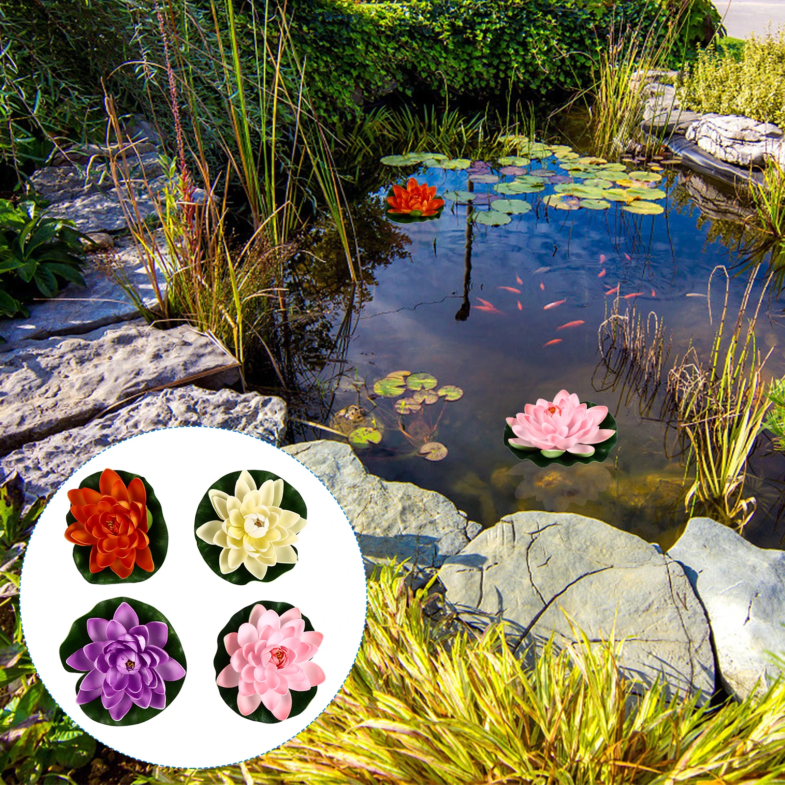 

4Pcs Simulation Lotus Artificial Flowers Floating Pool Pond Decoration Imitation Water Lily Artificial Lotus Lifelike Water Lily