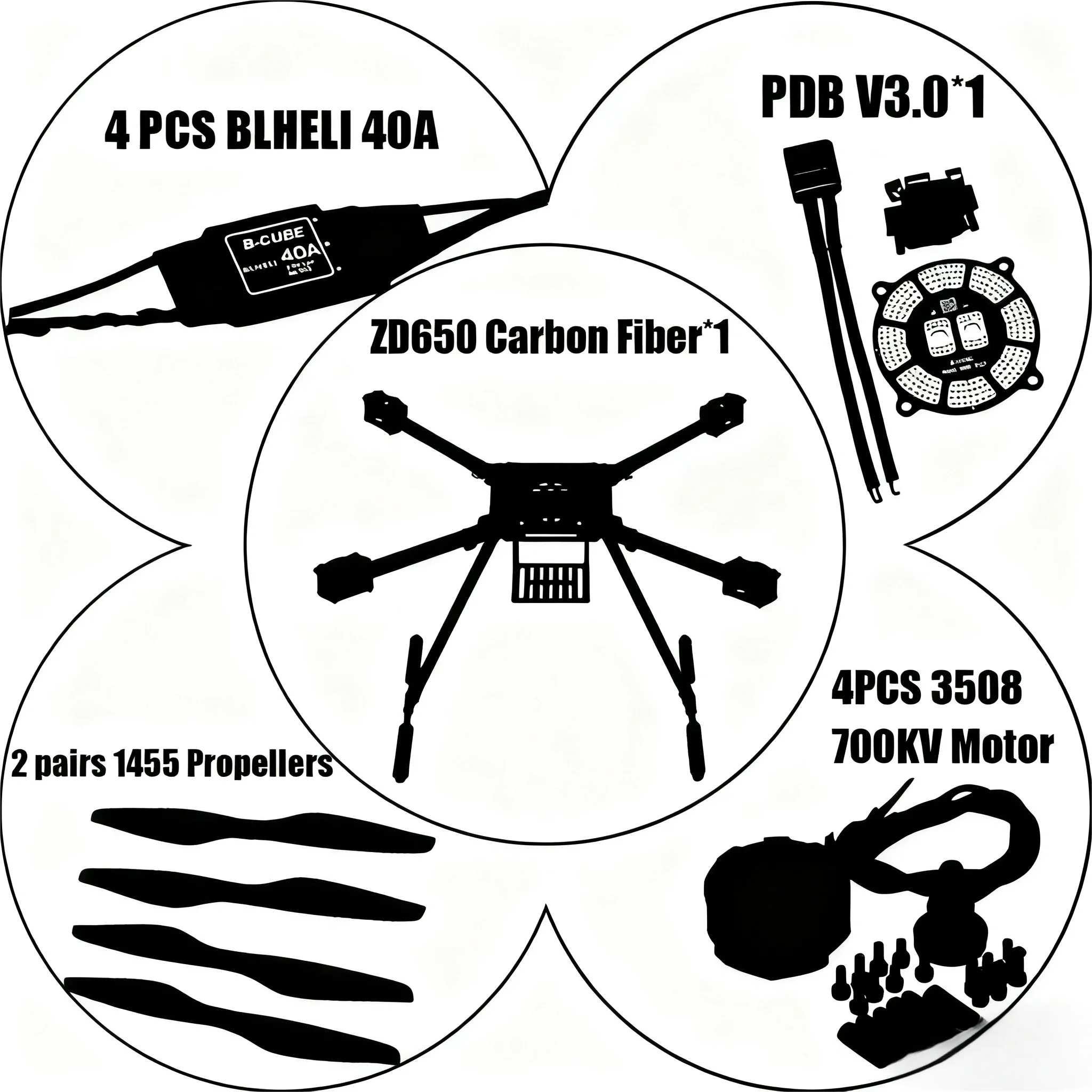 

BCUBE ZD650 650 мм рама квадрокоптера из углеродного волокна FPV Quad с посадочным двигателем из углеродного волокна ESC 40A