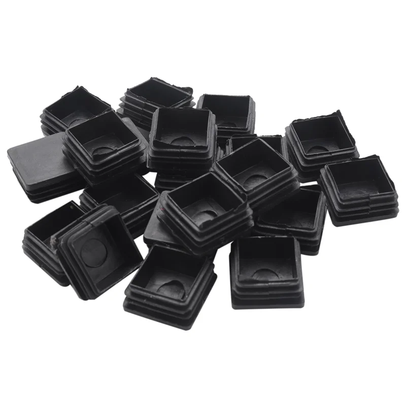 ABGR-20Pcs cadeira quadrada mesa perna pé borracha cobre protetores 25mm x 25mm & 20 pçs plástico quadrado blanking tampas de extremidade tubo inser